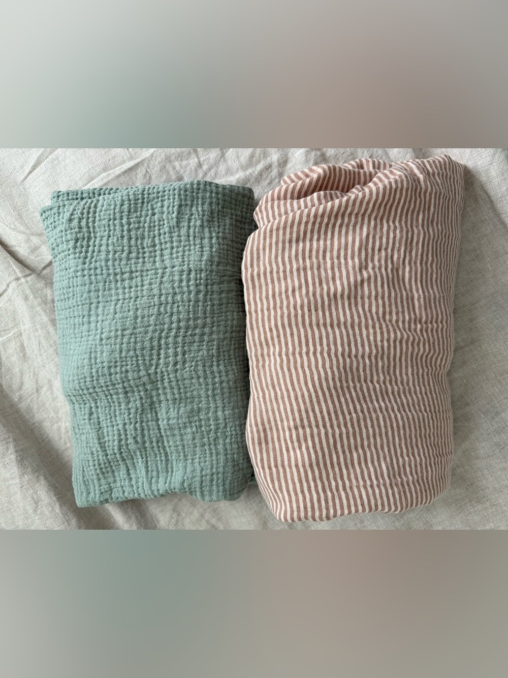 Toddler 100% Cotton Bedding in Sage Green and Tan Stripe